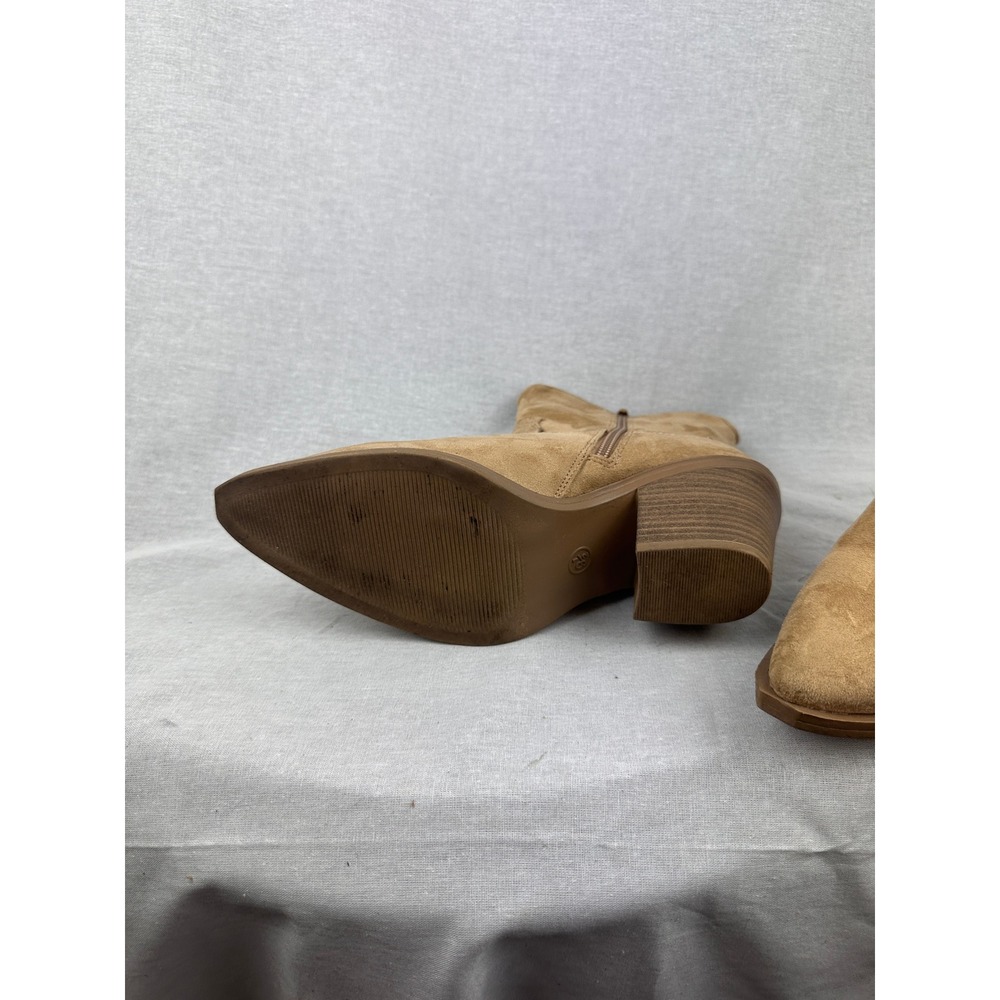 Tan Faux Suede Western Ankle Boots Pointed Toe Block Heel Size 8.5 - Picture 5 of 5